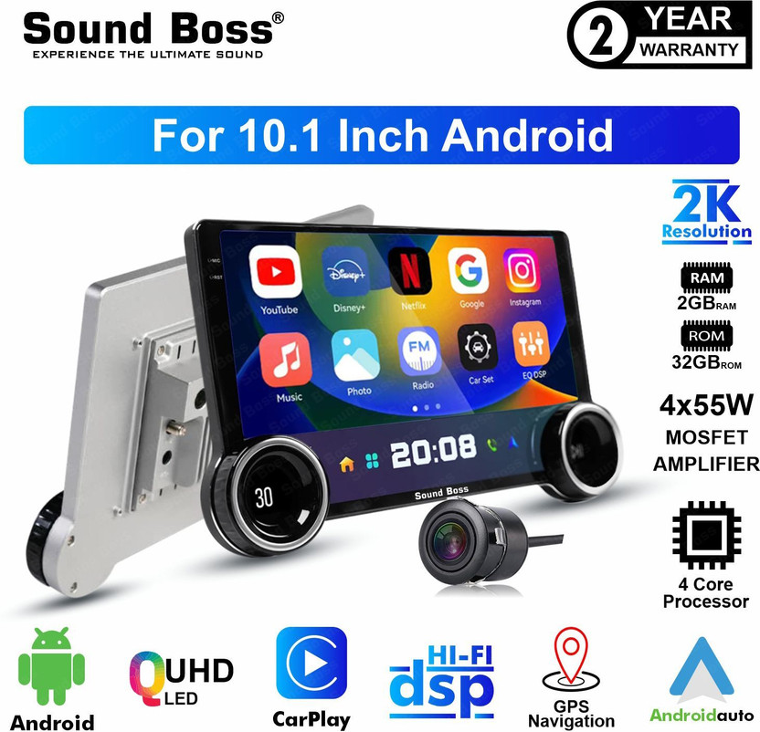 Sound Boss 2K Diamond Series Androidify 4th Gen 10.1 Inch 2GB/32GB Android With AHD Camera. Car Stereo(Double Din)