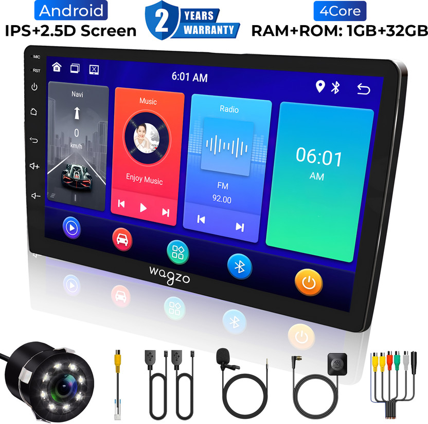 Wagzo 9 Inch CarAndroid TS7,1GB+32GB,4th Gen,4Core, IPS Display With Led Camera|WAP-47 Car Stereo(Double Din)