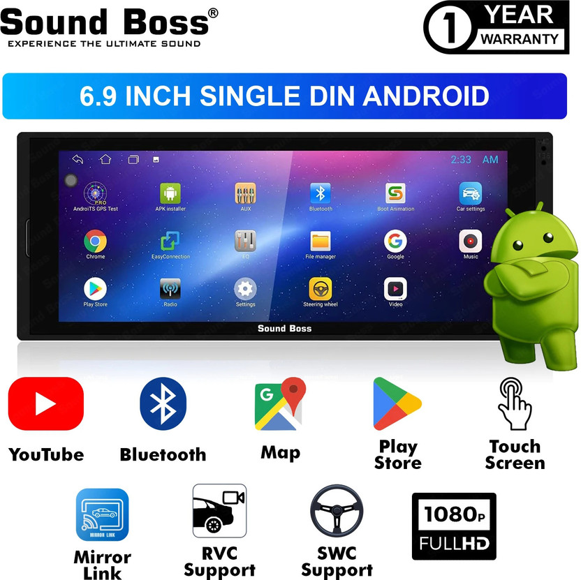 Sound Boss Androidify 3rd Gen Mobi-TaG 6.9 Inch Android Car Stereo(Single Din)