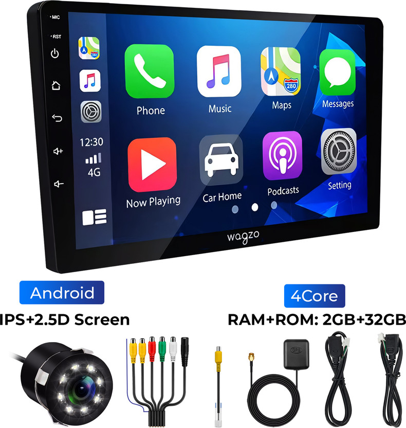 Wagzo 9 Inch Car Android TS7,2GB+32GB,4th Gen,4 Core,Touch Screen IPS Display |WAP-46 Car Stereo(Double Din)