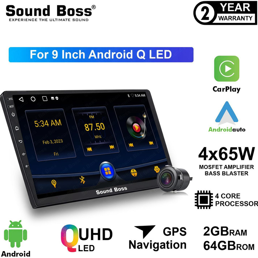 Sound Boss Androidify 3rdGeneration Bass-Blaster 9'' Inch Q-LED Car-Play (2GB/64GB) Android Car Stereo(Double Din)