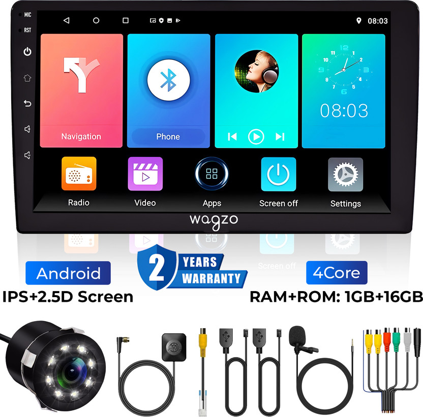 Wagzo 9 Inch Car Android Player TS7,1GB+16GB,4thGen,4 Core,IPS Display With Led Camera Car Stereo(Double Din)