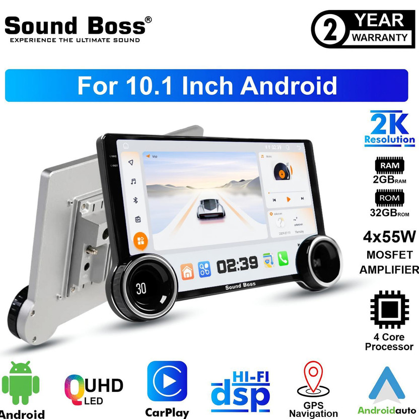 Sound Boss QLED 2K Diamond Series Androidify 4th Generation 10.1 Inch (2GB/32GB) Android. Car Stereo(Double Din)