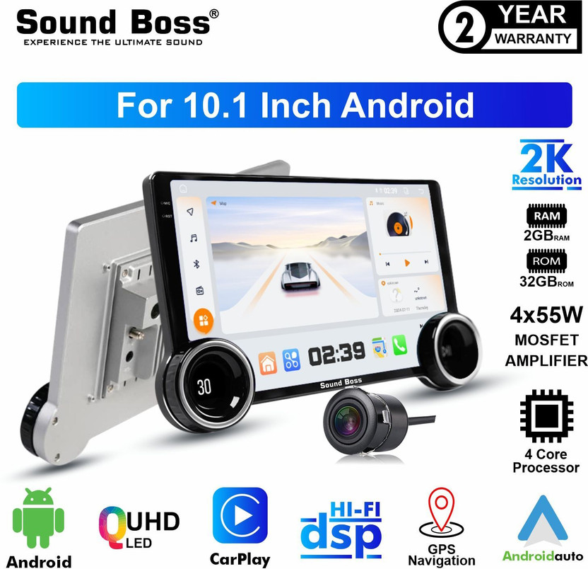 Sound Boss 2K Diamond Series Androidify 4th Gen 10.1 Inch 2GB/32GB Android With AHD Camera Car Stereo(Double Din)