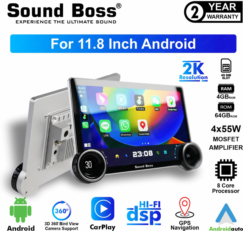 Sound Boss 2K Diamond Series Androidify 4th Generation 11.8 Inch (4GB/64GB) Android Car Stereo(Double Din)