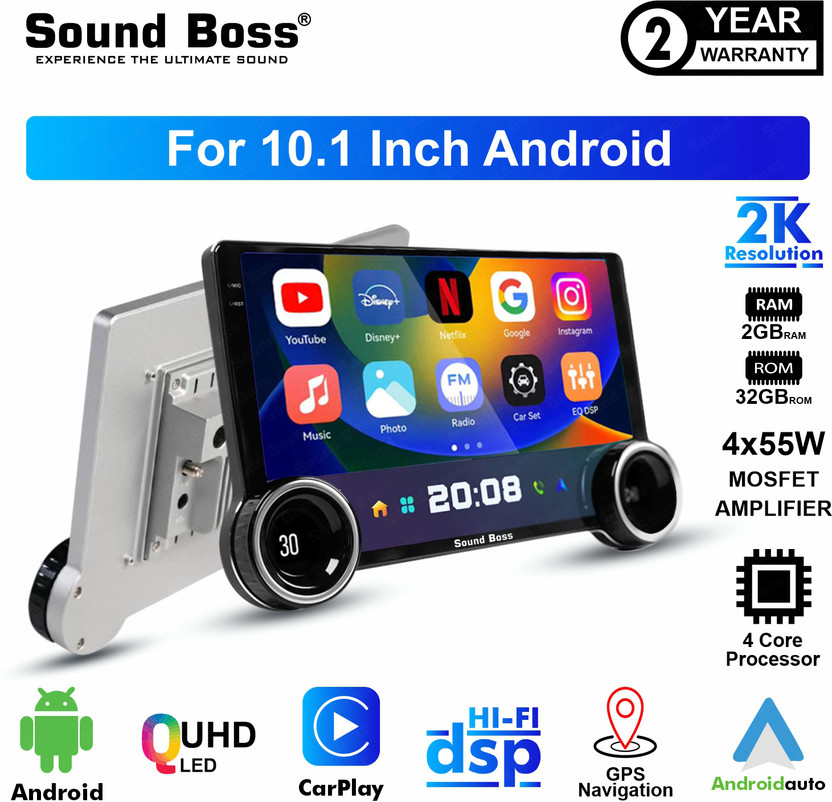 Sound Boss QLED 2K Diamond Series Androidify 4th Generation 10.1 Inch (2GB/32GB) Android Car Stereo(Double Din)