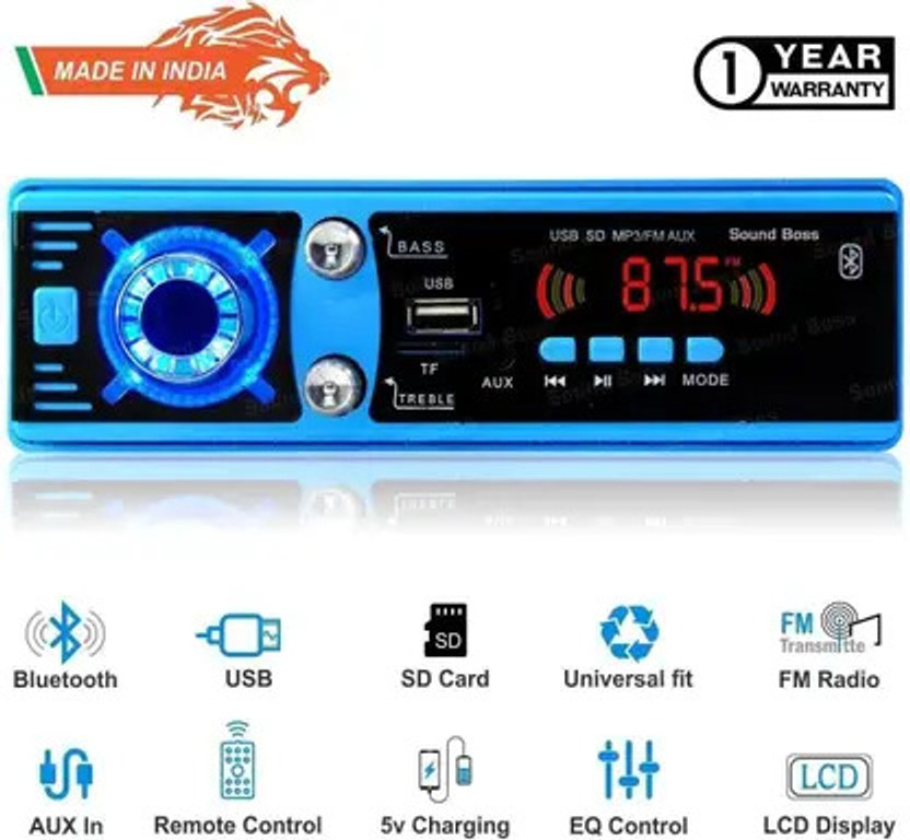 Sound Boss BLUETOOTH/USB/AUX/FM/SD Car Stereo(Single Din)