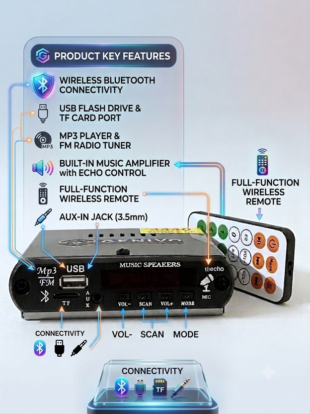 genivo Mini Car Stereo Universal 1-DIN Audio Player Gen12 Car Stereo(Single Din)