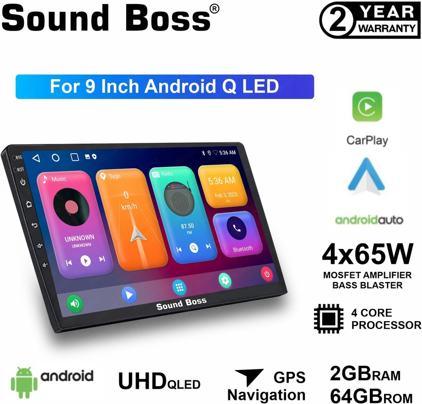 Sound Boss Androidify 3rd Generation Bass Blaster 9' Inch QLED Android Car-Play (2GB/64GB) Car Stereo(Double Din)