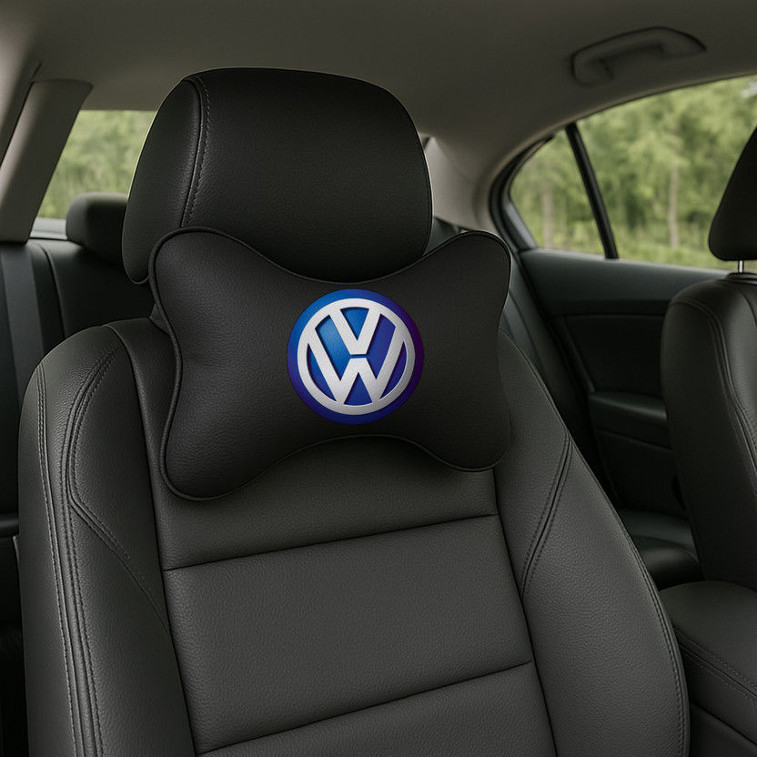 Zoom Trade Black Polyester Car Pillow Cushion for Volkswagen(Oval, Pack of 2)