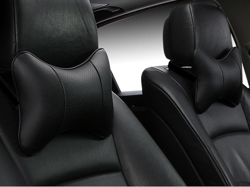 Edylinn Black Leather, Leatherite Car Pillow Cushion for Universal For Car(Rectangular, Pack of 2)