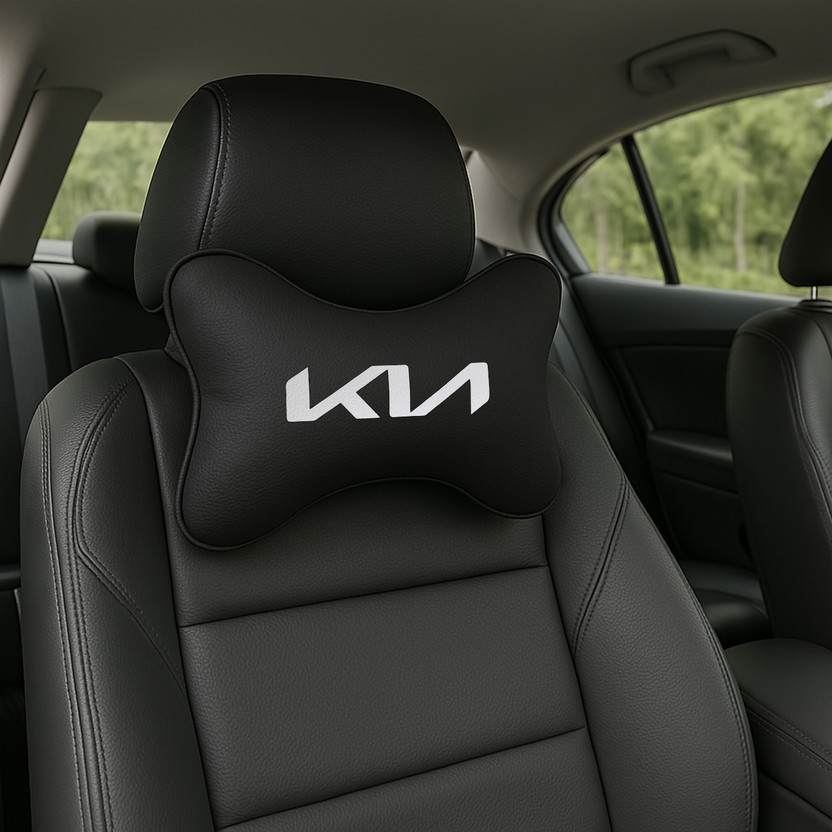 Anita Corporation Black Polyester Car Pillow Cushion for Kia(Oval, Pack of 2)