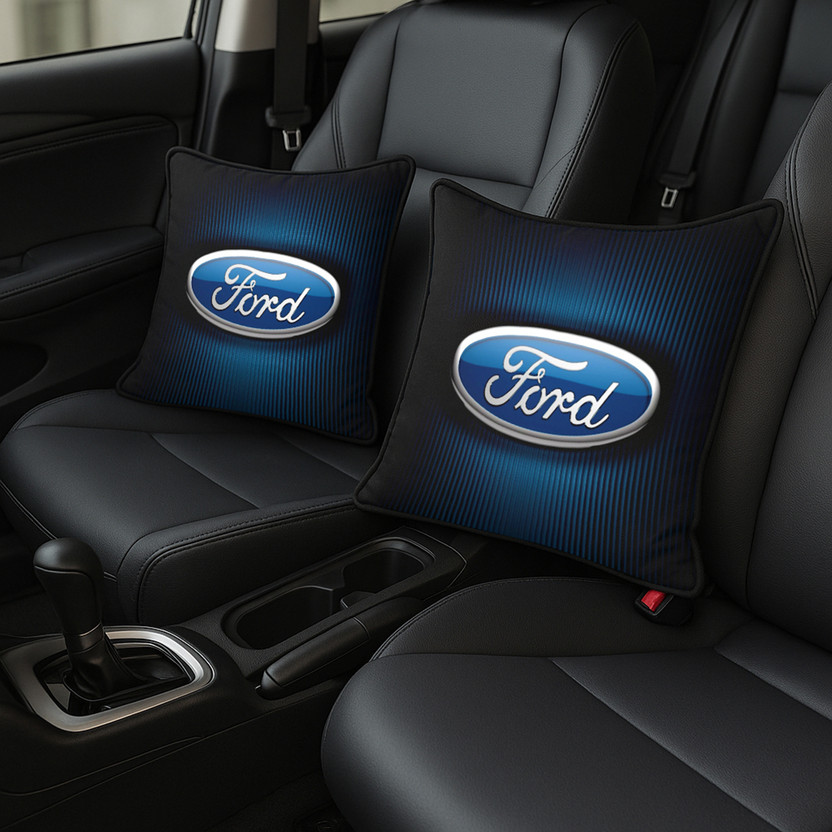 Zoom Trade Black Polyester Car Pillow Cushion for Ford(Square, Pack of 2)