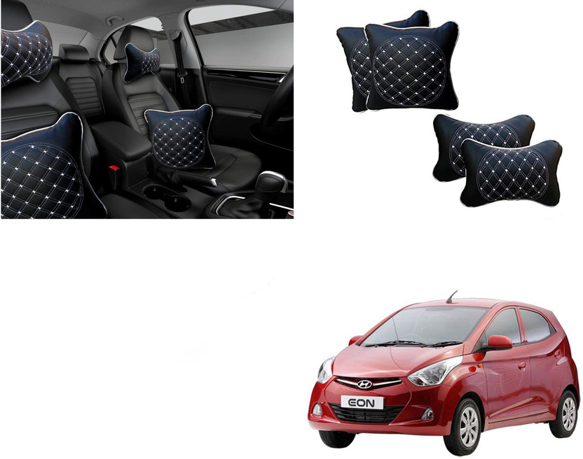 Automotive Prist Black Leatherite Car Pillow Cushion for Hyundai(Square, Rectangular)