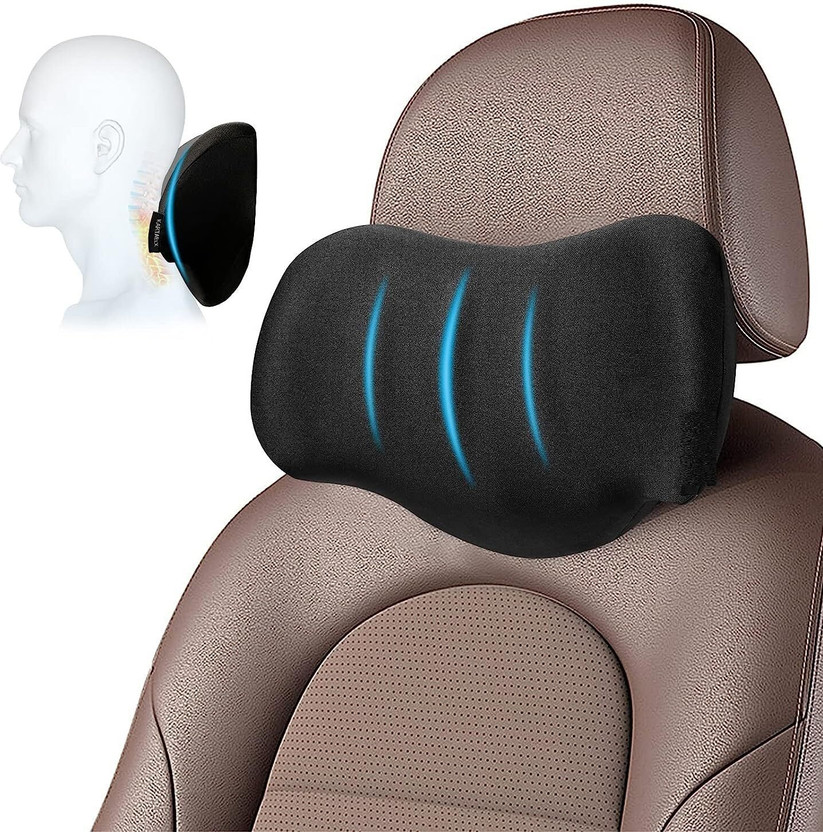 Flipkart SmartBuy Memory Foam Sleeping Pillow Pack of 1 Solid Memory Foam Car Seat Head Rest Pillow for Neck and Cervical Support(Black)