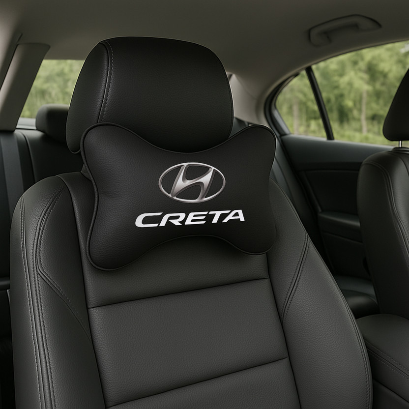 Anita Corporation Black Polyester Car Pillow Cushion for Hyundai(Oval, Pack of 2)
