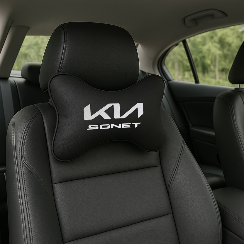 Anita Corporation Black Polyester Car Pillow Cushion for Kia(Oval, Pack of 2)