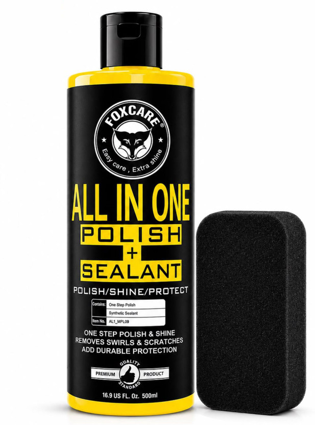 FOXCARE Liquid Car Polish for Exterior, Dashboard, Metal Parts, Tyres, Leather, Headlight, Chrome Accent(500 ml)