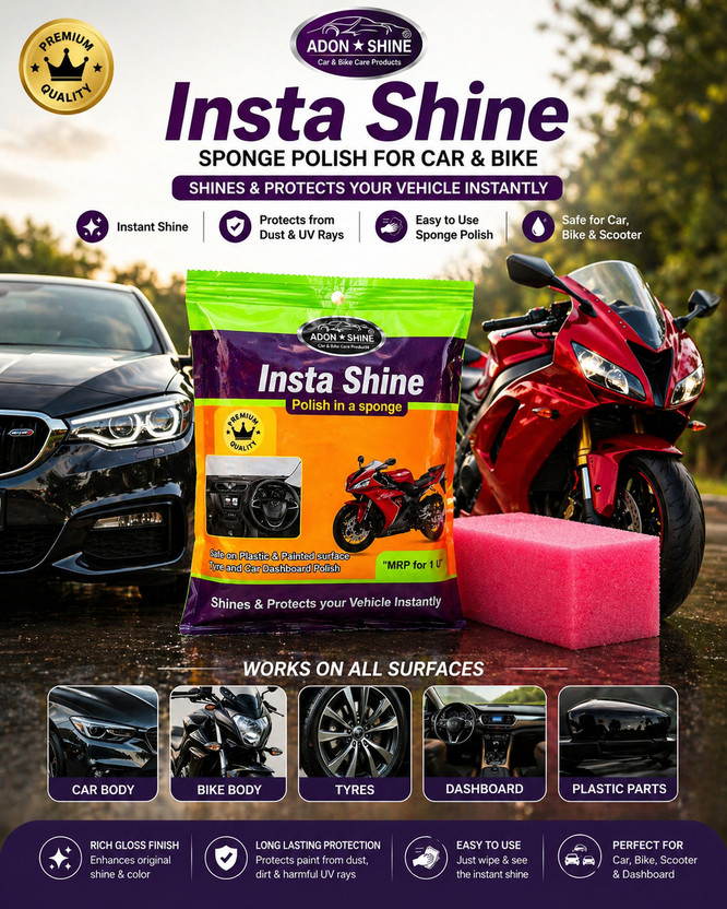 ADON SHINE Liquid Car Polish for Dashboard, Tyres, Leather, Exterior, Metal Parts(16 g, Pack of 1)