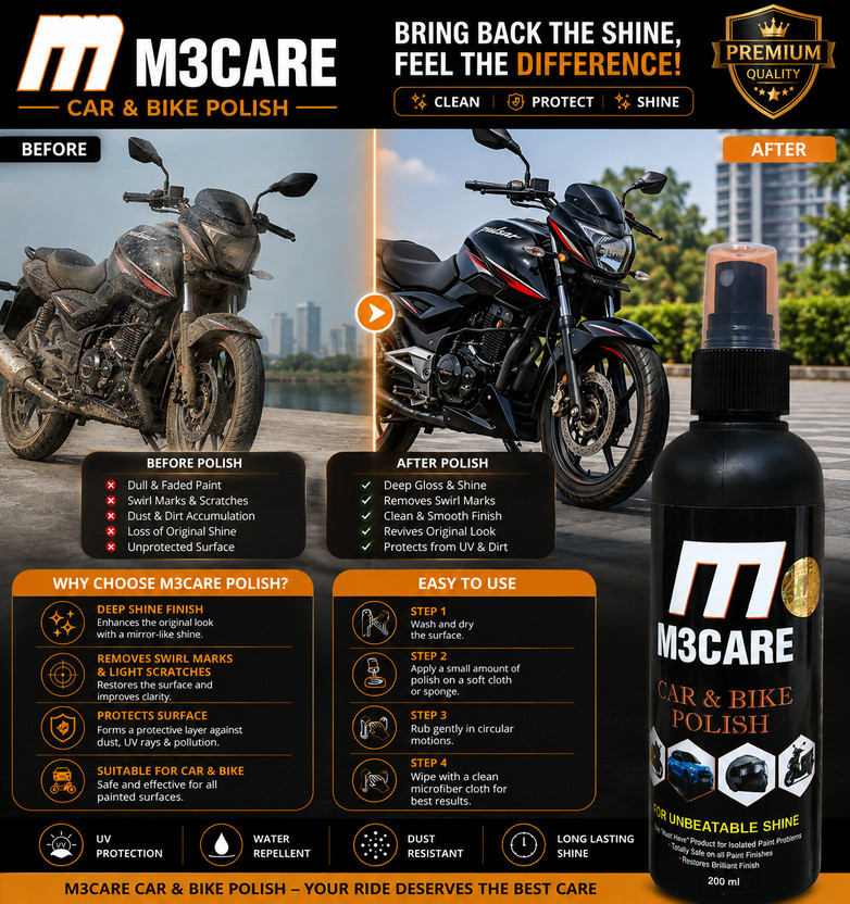 M3CARE M3CARE Liquid Car Polish for Bumper, Chrome Accent, Dashboard, Exterior, Headlight, Leather, Metal Parts, Tyres(200 ml, Pack of 1) - Flipkart Deal