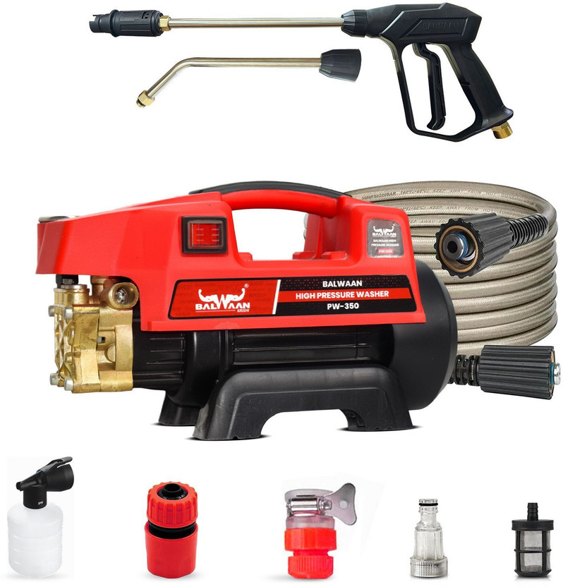 Balwaan Krishi PW-350 Brass Coated Pump 1800w Motor 7.5 L/Min Flow 26 Foot HosePipe 120-150 Bar Pressure Washer