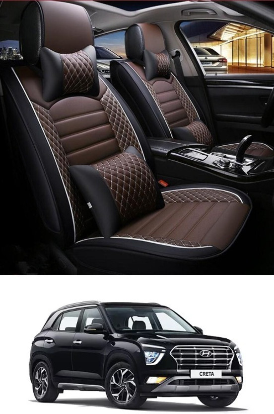 LRT Leatherette Car Seat Cover For Hyundai Creta(Front Detachable Headrest, Mono Back Seat, Without Back Seat Arm Rest, 5 Seater, 2 Back Seat Head Rests)