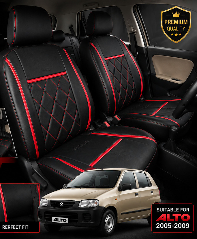 srq PU Leather Car Seat Cover For Maruti old alto 2005-2009(Front Detachable Headrest, Mono Back Seat, Without Back Seat Arm Rest, 5 Seater, 2 Back Seat Head Rests)
