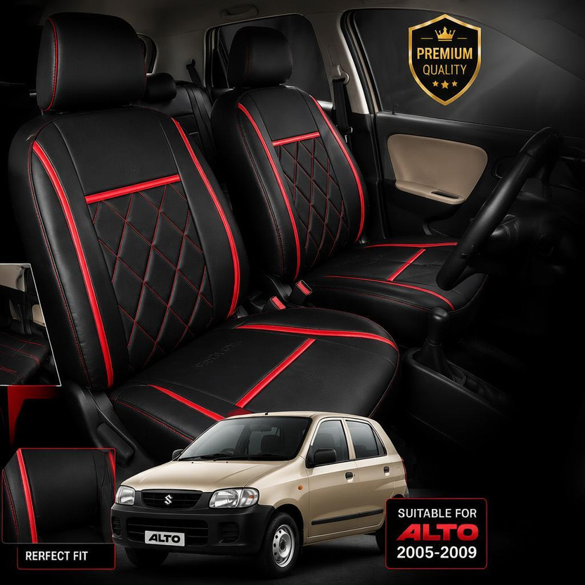 srq PU Leather Car Seat Cover For Maruti old alto 2005-2009(Front Detachable Headrest, Mono Back Seat, Without Back Seat Arm Rest, 5 Seater, 2 Back Seat Head Rests)