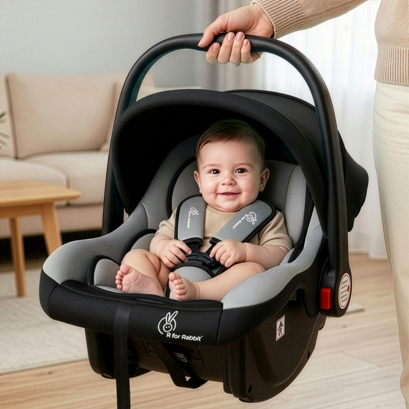 R for Rabbit Picaboo Cot 4 in 1 Infant & Rocker For 0-15 Months Baby Car Seat(Black, Grey)