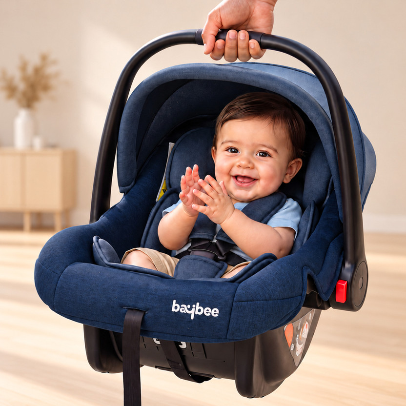 baybee 4 in 1 Baby Carry Cot & Car Seat with Canopy, 3 Point Safety Belt for Infants Baby Car Seat(Blue)