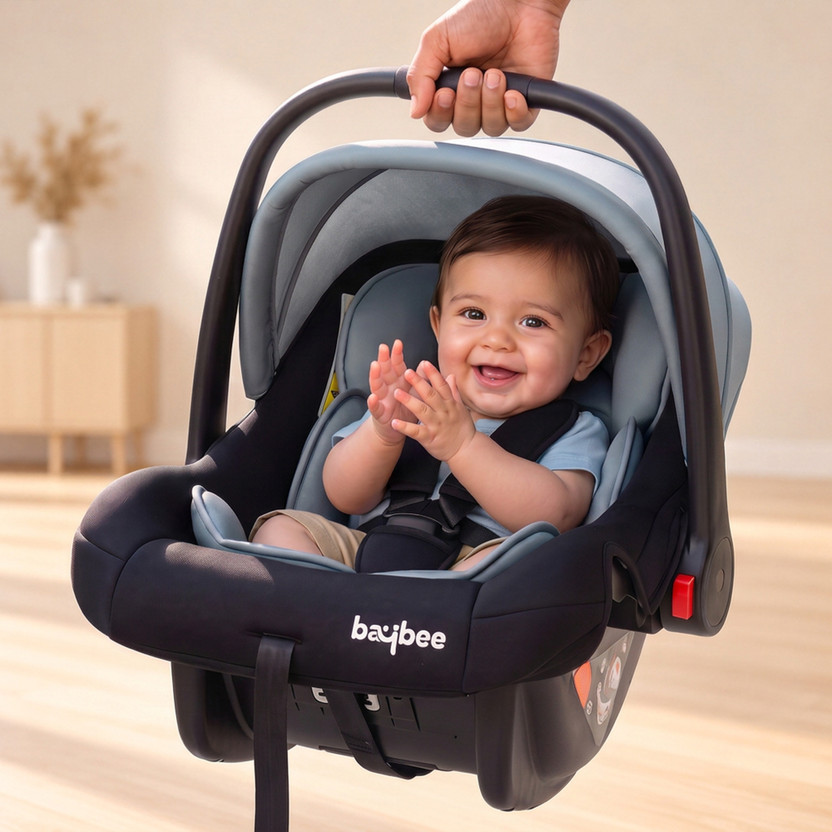 baybee 4 in 1 Baby Carry Cot & Car Seat with Canopy, 3 Point Safety Belt for Infants Baby Car Seat(Brown)