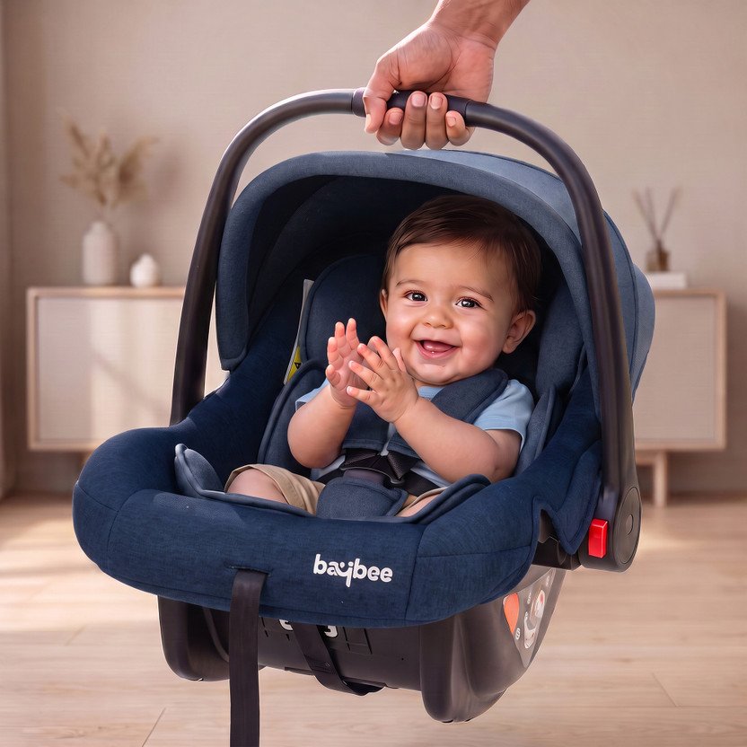 baybee 4 in 1 Baby Carry Cot & Car Seat with Canopy, 3 Point Safety Belt for Infants Baby Car Seat(Blue)