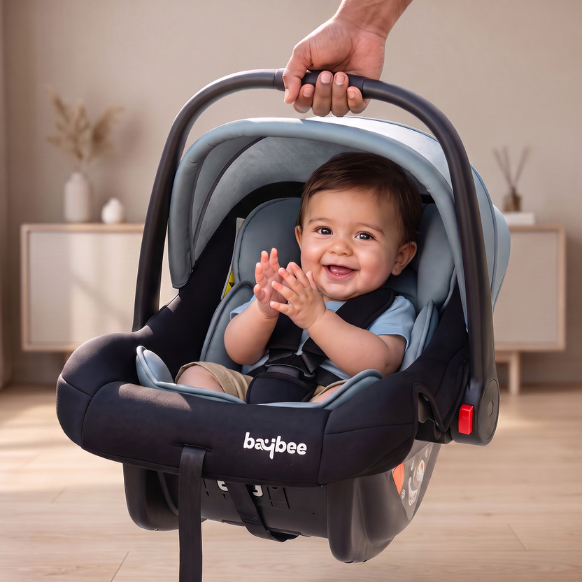 baybee 4 in 1 Baby Carry Cot & Car Seat with Canopy, 3 Point Safety Belt for Infants Baby Car Seat(Brown)