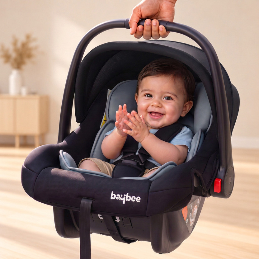baybee 4 in 1 Baby Carry Cot & Car Seat with Canopy, 3 Point Safety Belt for Infants Baby Car Seat(Black, Grey)