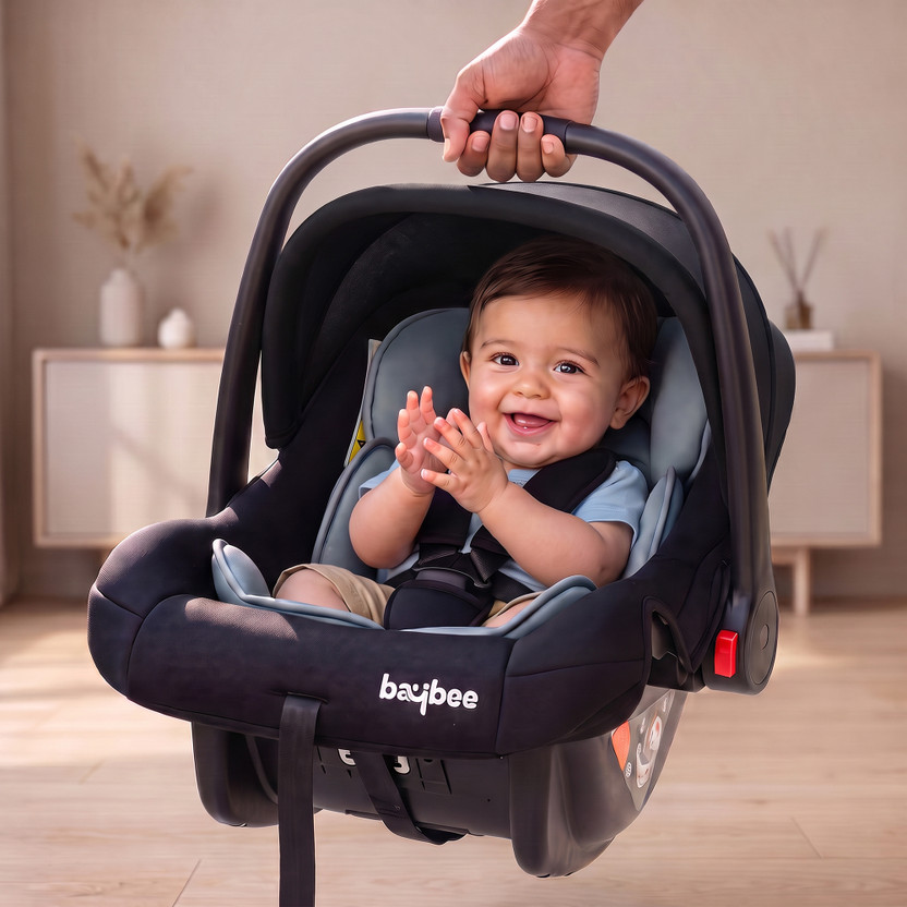 baybee 4 in 1 Baby Carry Cot & Car Seat with Canopy, 3 Point Safety Belt for Infants Baby Car Seat(Black, Grey)