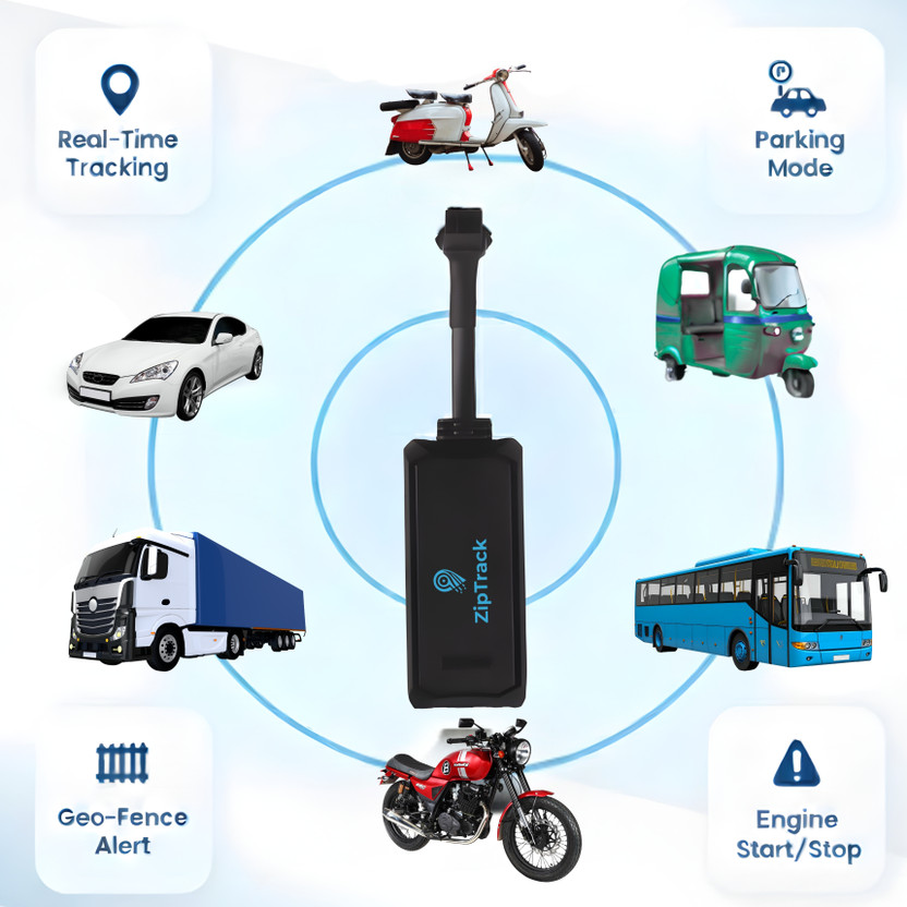 ZipTrack ZT01 Smart GPS Tracker for all vehicle Bike, Car, Bus, Truck, Tractor GPS Device(2 Maps, Black)