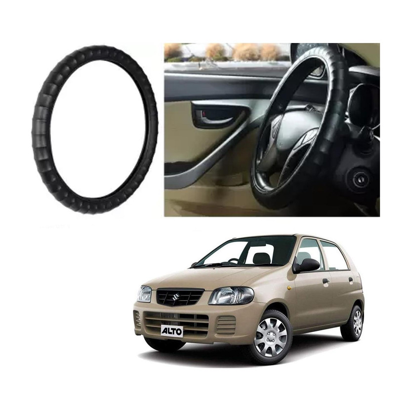 OOLTAH PAHIYA Hand Stiched Steering Cover For Maruti Alto(Black, Leatherite)