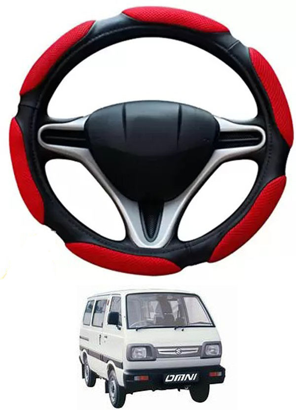 RONISH Hand Stiched Steering Cover For Maruti Omni(Black, Red, Leatherite)