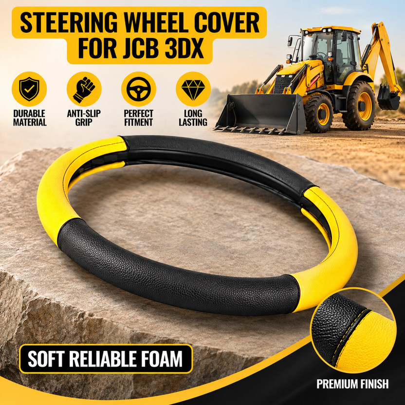 GROUNDREX Steering Cover For NA NA(Steering Wheel Cover for JCB 3DX Backhoe Loader Yellow Black Premium Grip, Leather)