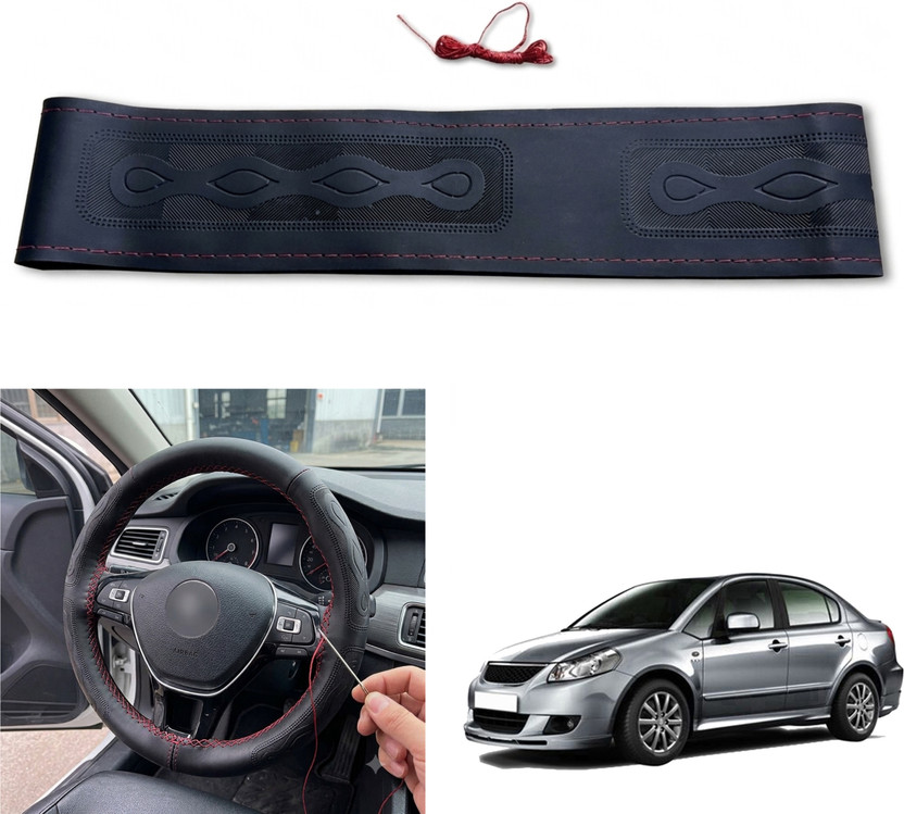 SHIVAAY Hand Stiched Steering Cover For Maruti SX4(Black, Leatherite)