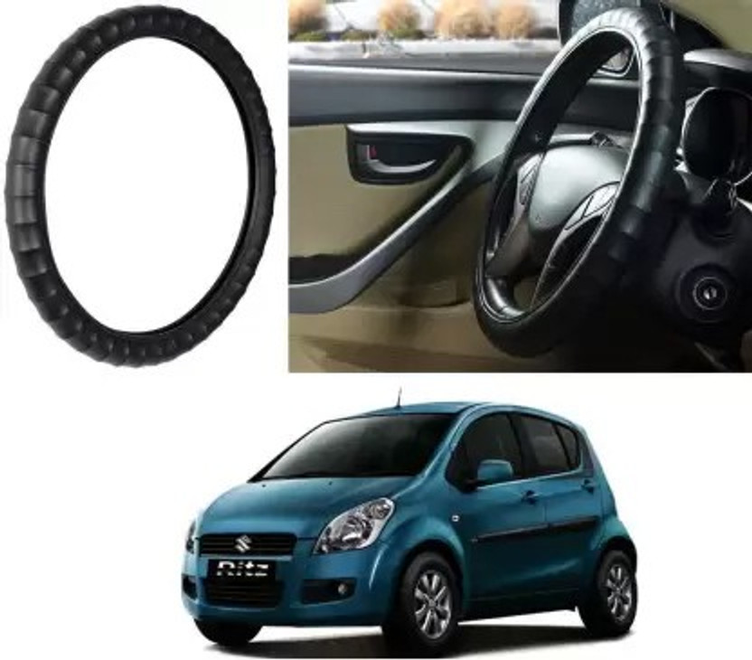 GS Grow n Shine Hand Stiched Steering Cover For Maruti Ritz(Black, Leatherite)