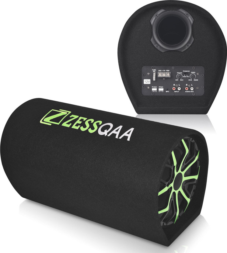 ZESSQAA ZQ-1001BST 10 Inch Active Car Bass Tube | Inbuilt Amplifier | D-Shape | Green Subwoofer(Powered , RMS Power: 5200 W)