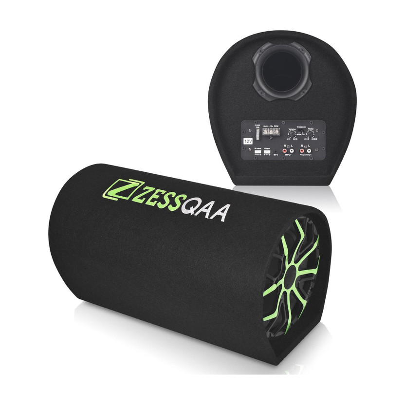 ZESSQAA ZQ-1001BST 10 Inch Active Car Bass Tube | Inbuilt Amplifier | D-Shape | Green Subwoofer(Powered , RMS Power: 5200 W)