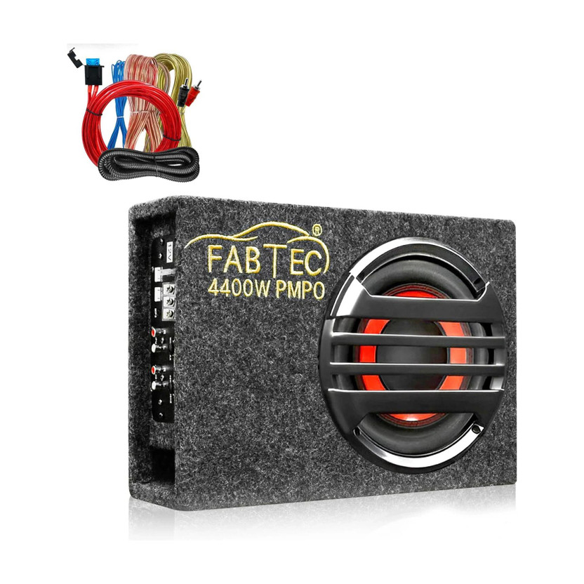 FABTEC 8 Inch Under Seat Car Bass Tube With Amplifier Wire Kit Plug and Play Bass Tube (Built-In Amplifier) Subwoofer(Powered , RMS Power: 200 W)
