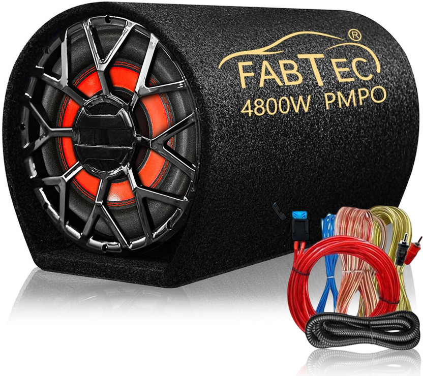 FABTEC 10 Inch Grey Car Bass Tube Subwoofer with Inbuilt Amplifier - Plug and Play Bass TubePowerful Audio and Deep Bass with Amplifier Wire Kit Subwoofer(Powered , RMS Power: 200 W)