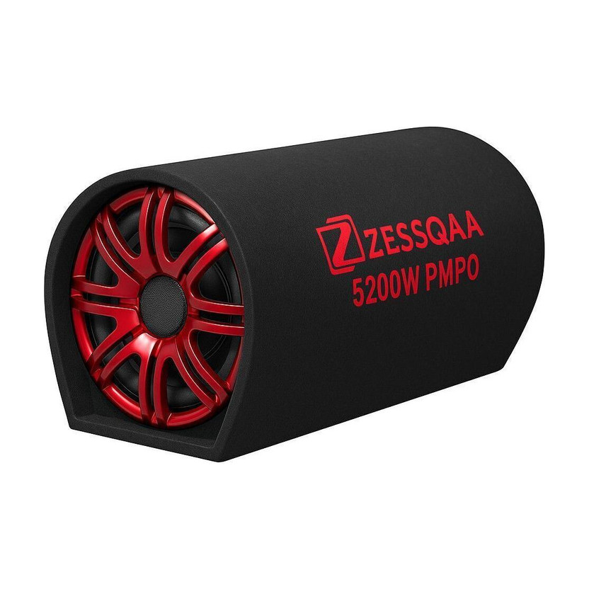 ZESSQAA ZQ-1001BST-Red 10 Inch Active Car Bass Tube | Inbuilt Amplifier | D-Shape | Red Subwoofer(Powered , RMS Power: 5200 W)