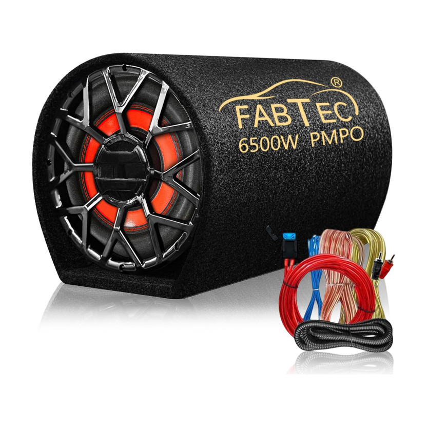 FABTEC 12 Inch Grey Car Bass Tube Subwoofer with Inbuilt Amplifier - Plug and Play Bass Tube Powerful Audio and Deep Bass with Amplifier Wire Kit Subwoofer(Powered , RMS Power: 400 W)