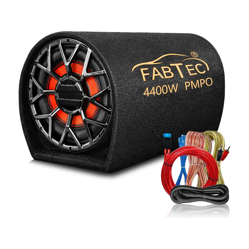FABTEC 8 Inch Grey Car Bass Tube Subwoofer with Inbuilt Amplifier Plug & Play Bass Tube Powerful Audio & Deep Bass with Amplifier Wire Kit Subwoofer(Powered , RMS Power: 200 W)
