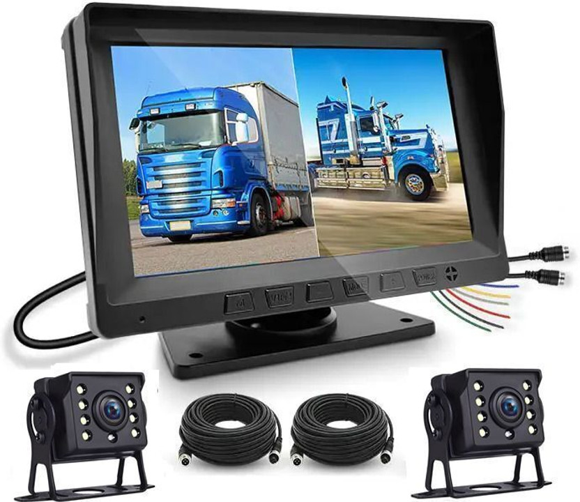 JUSTRACK 7 Inch Split Screen Truck Backup Camera System with Dual Cameras and Monitor Black LED(17.78 cm)