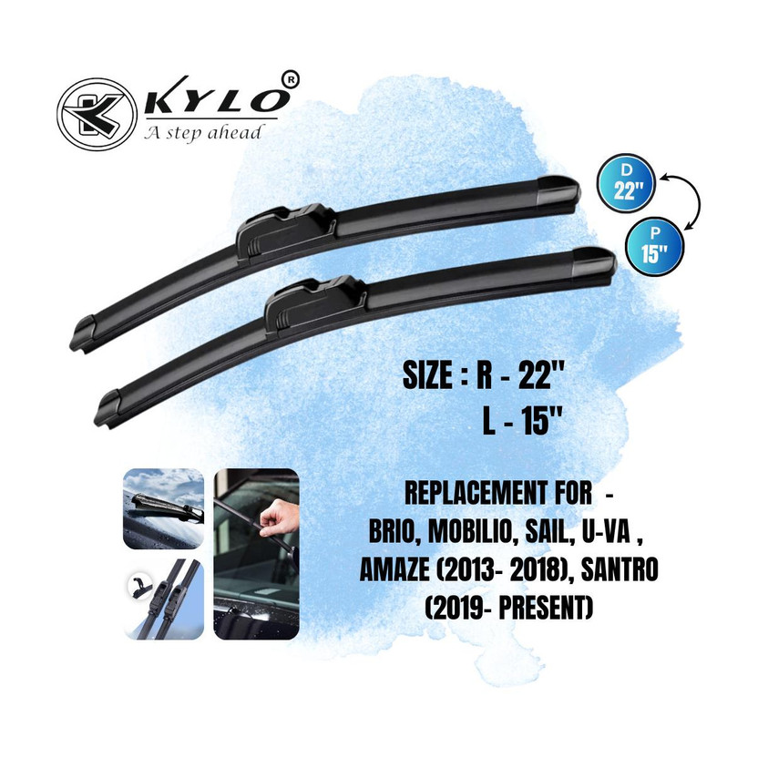 KYLO Flat Frameless Wiper Blade Windshield Wiper(55 cm and 38 cm, Passenger And Driver Side Wipers, Pack of: 2)